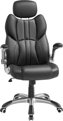 Rehgeweih biroja krēsls, ergonomisks grozāms krēsls ar salokāmiem roku balstiem (melns)
