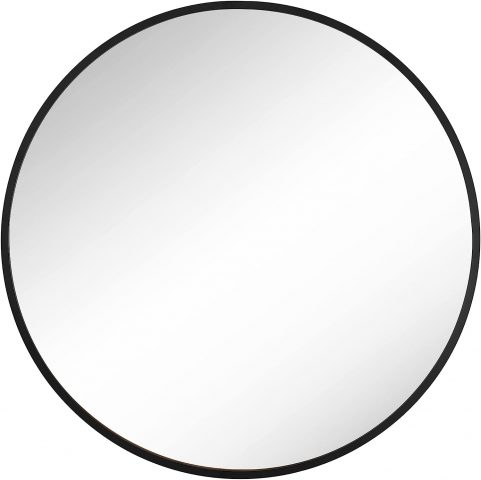 Liels spogulis melnā metāla rāmī (61 cm diametrs)
