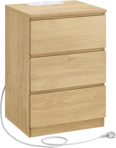 Lächeln nakts skapītis ar 3 atvilktnēm, uzlādes staciju (2 kontaktligzdas un 2 USB porti), moderns dizains, salmu dzeltens