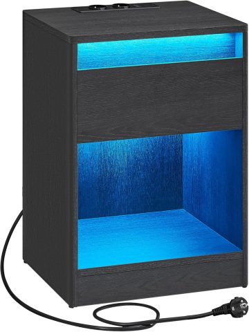 Charglo naktsgaldiņš ar variējamu LED apgaismojumu un iebūvētu uzlādes staciju