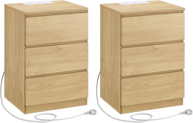 Straw 2x naktsgaldiņu komplekts ar uzlādes staciju un rozetēm (sinepju)