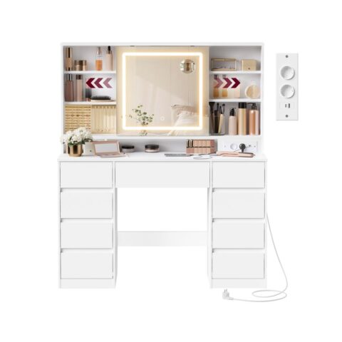 Kailyn Collection kosmētikas galds ar LED apgaismojumu un uzlādes staciju