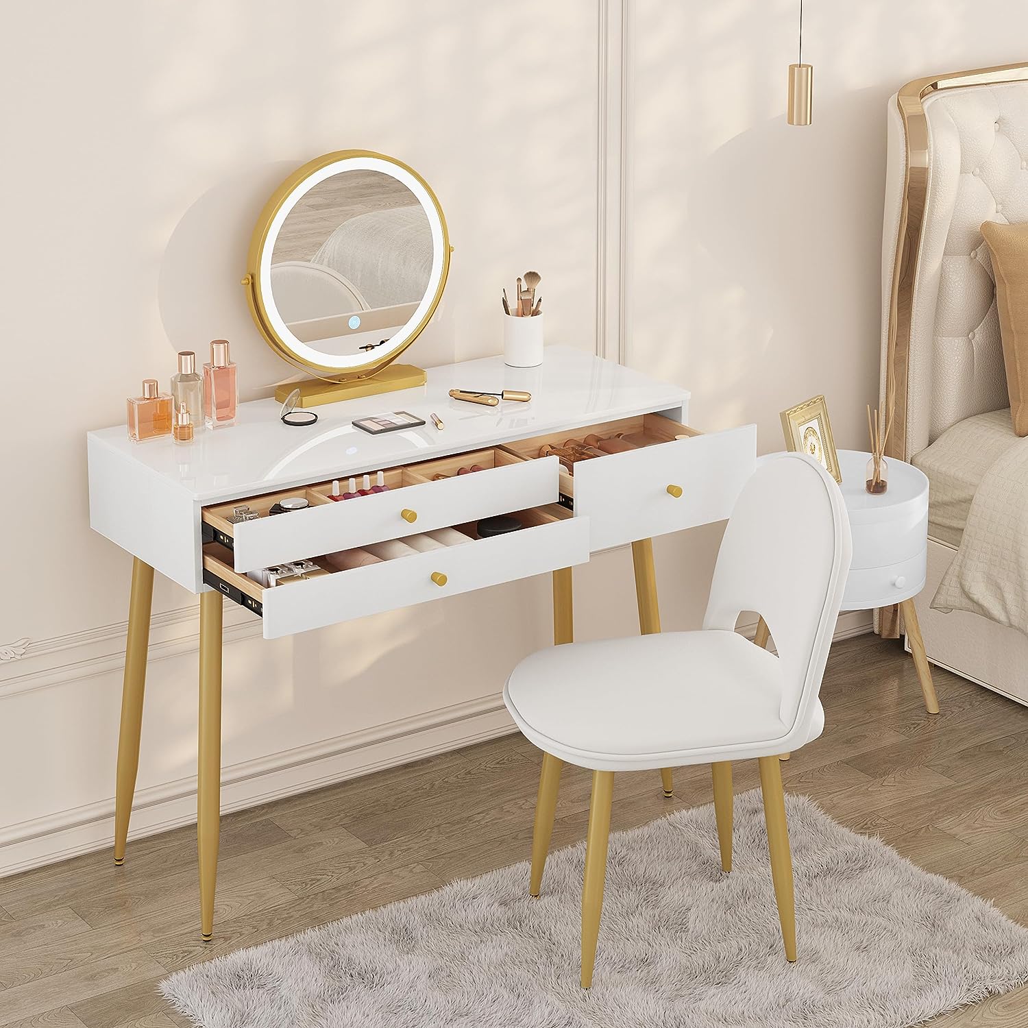 Schminktisch-mit-Beleuchtung-Frisiertisch-mit-3-Schubladen-MB6105ws-Creme-Gold-2