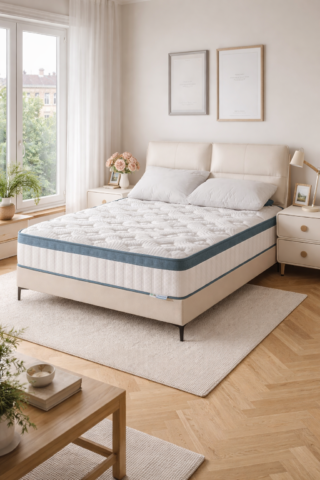 Sueño Azul Plus – ortopēdisks matracis 160 × 200 (25 cm)  Augstas kvalitātes ortopēdisks matracis ar kabatu atsperēm un memory foam slāni, kas nodrošina precīzu ķermeņa atbalstu un komfortablu miegu. 7 ergonomiskās zonas palīdz samazināt spiedienu uz mugurkaulu un nodrošina veselīgu miega pozīciju.