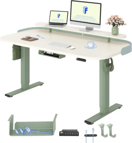 FLEXISPOT Elektriskais Regulējamā Augstuma Galds ar Diviem Motoriem un Pretkolīzijas Funkciju | Mint Green + Mousse White | 70–119 cm