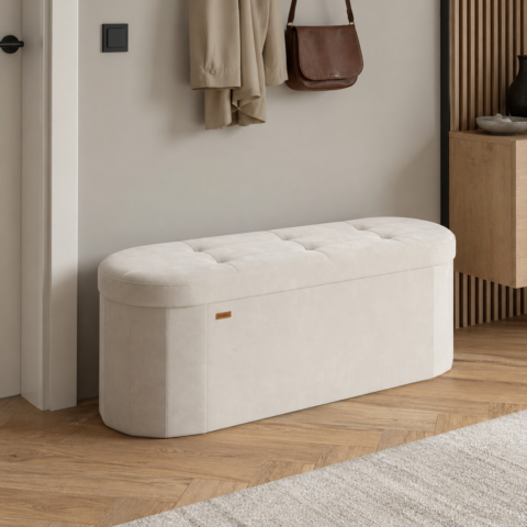 Krēmbalts Samta Uzglabāšanas Sols ar Augsta Blīvuma Putu Polsterējumu | 110 Litri | 300 kg | 110 x 38 x 38 cm