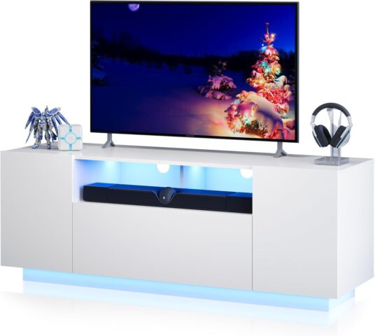 LED TV skapītis ar RGB apgaismojumu, balts, 122 cm