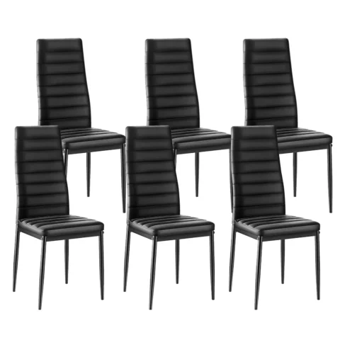 6 ēdamistabas krēslu komplekts ar PVC ādas apdari, melns