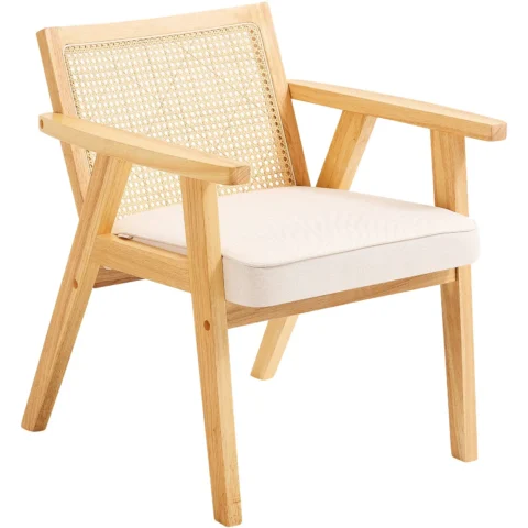 Rotangstila krēsls ar roku balstiem, Mid-Century Modern, bēšs
