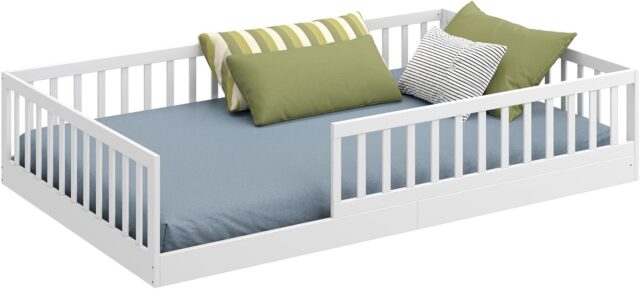 Timi Montessori gulta no masīvkoka- droša un pielāgojama bērnu gulta (Balta)