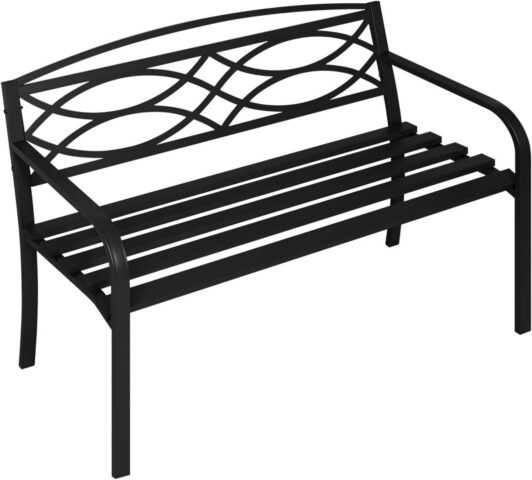 Metāla dārza sols ar atzveltni un roku balstiem, 127 cm, melns