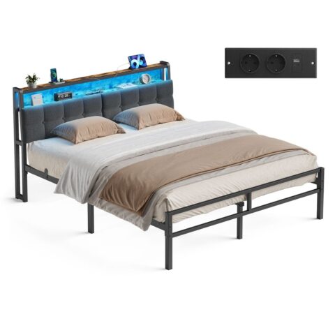 Lunaro – divguļamā gulta 160 × 200 cm ar Gel Memory 7 zonu matraci, LED un uzlādes staciju